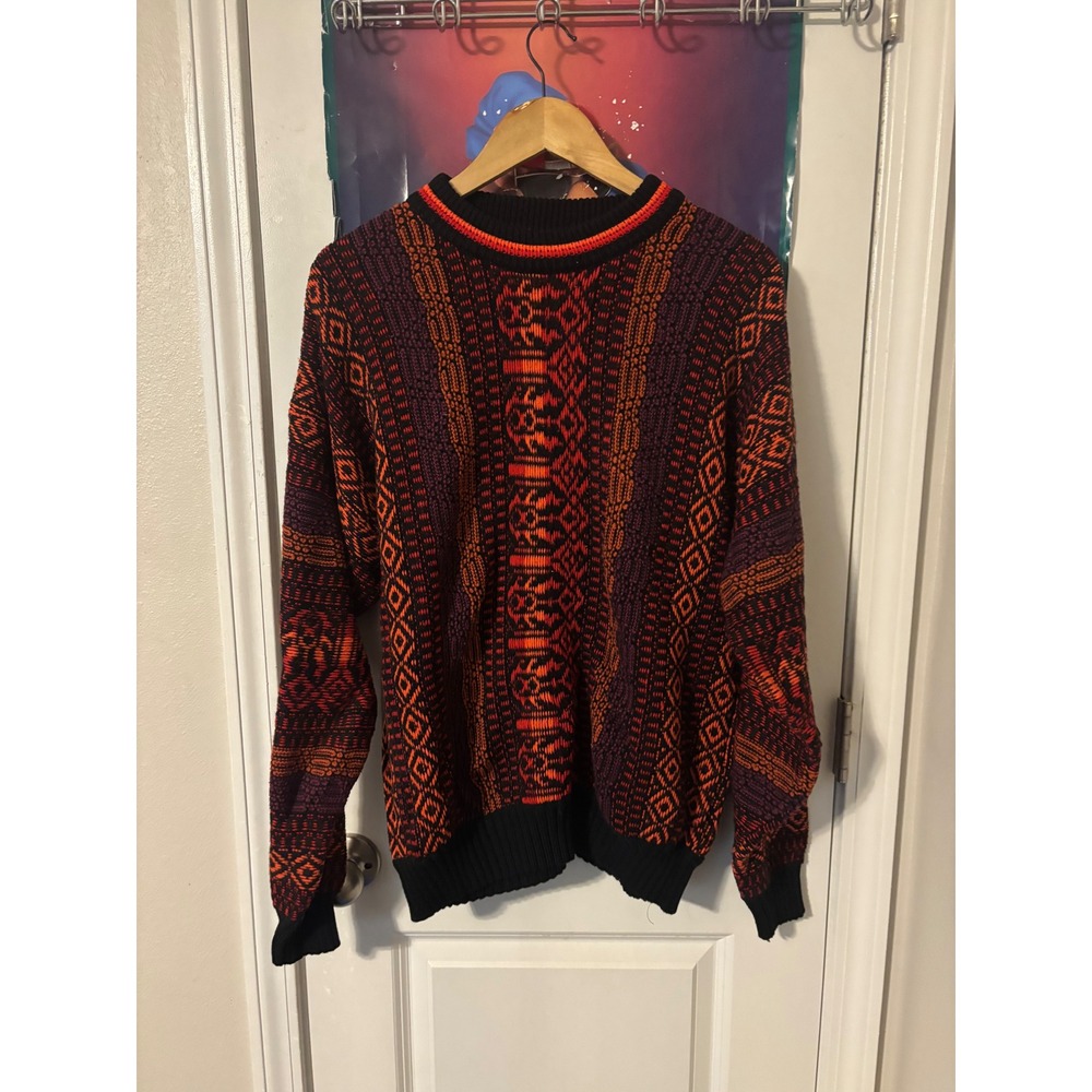 Vintage Expressions International Mens Large Geometric Knit Sweater Orange